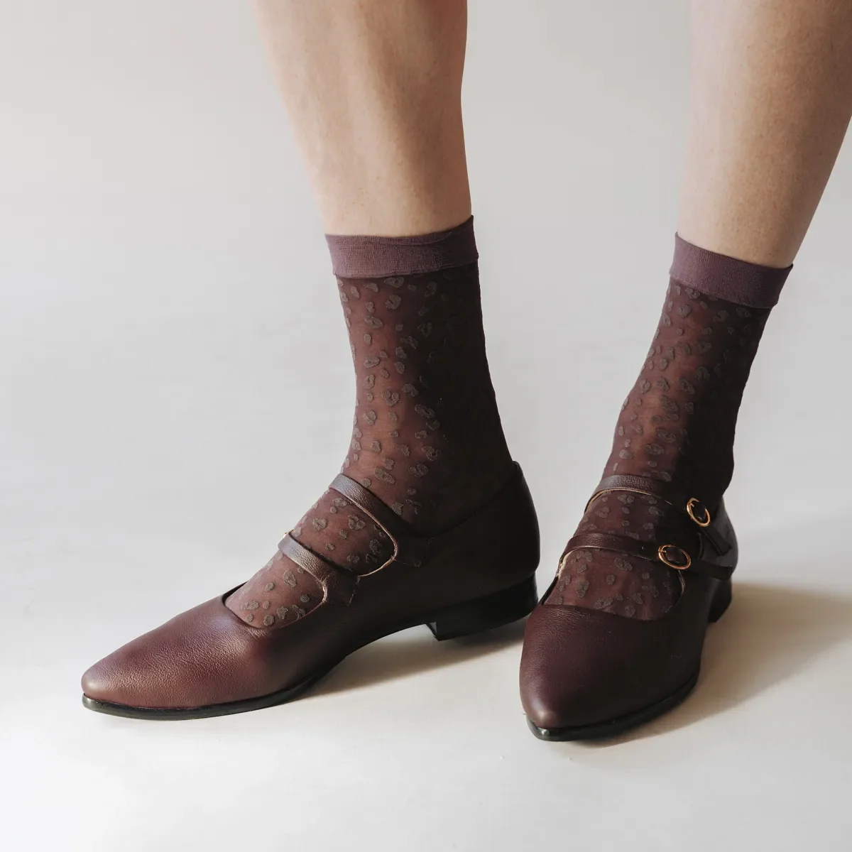 Rachel Mini Leopard Sheer Socks in Plum - Image 2
